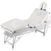 Creme White Foldable Massage Table 4 Zones with Aluminium Frame