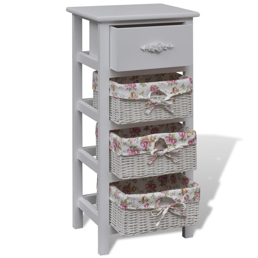 Cabinet with 1 Drawer and 3 Baskets White Wood