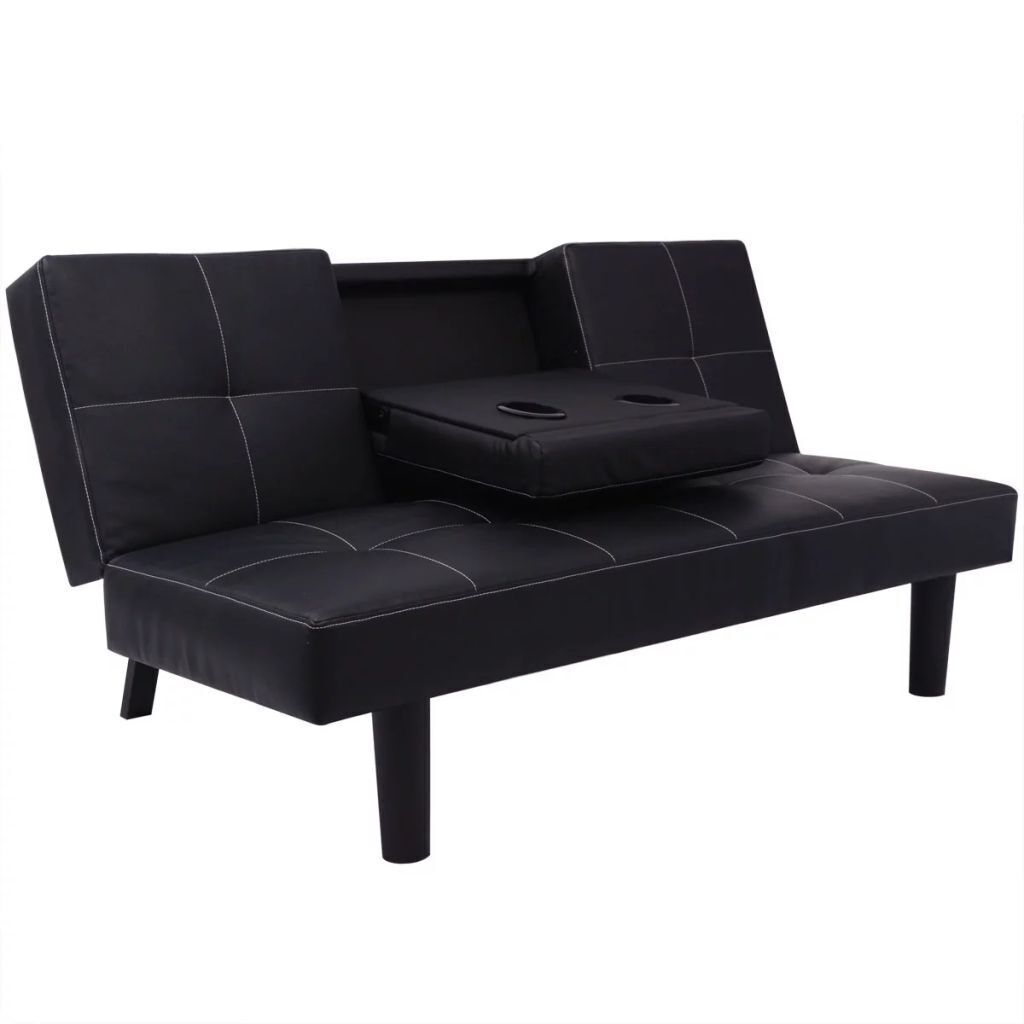 Boone Sofa Bed with Drop-Down Table Artificial Leather Black