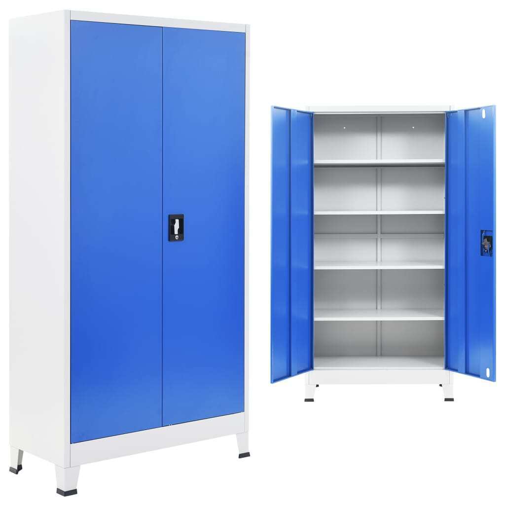 Office Cabinet Metal 90x40x180 cm Grey and Blue