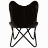 Butterfly Chairs 2 pcs Black Kids Size Real Leather