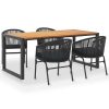 5 Piece Outdoor Dining Set Solid Acacia Wood and PVC Rattan