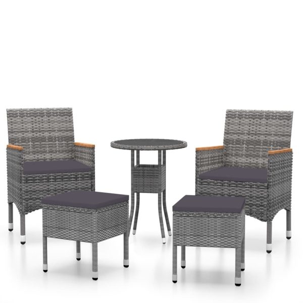 5 Piece Garden Lounge Set Poly Rattan Grey