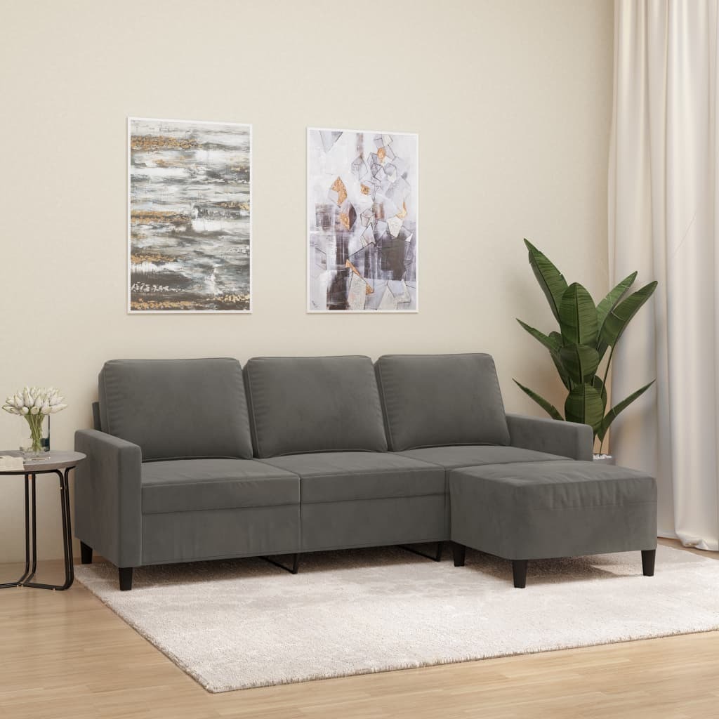 Allentown 3-Seater Sofa with Footstool Dark Grey Velvet