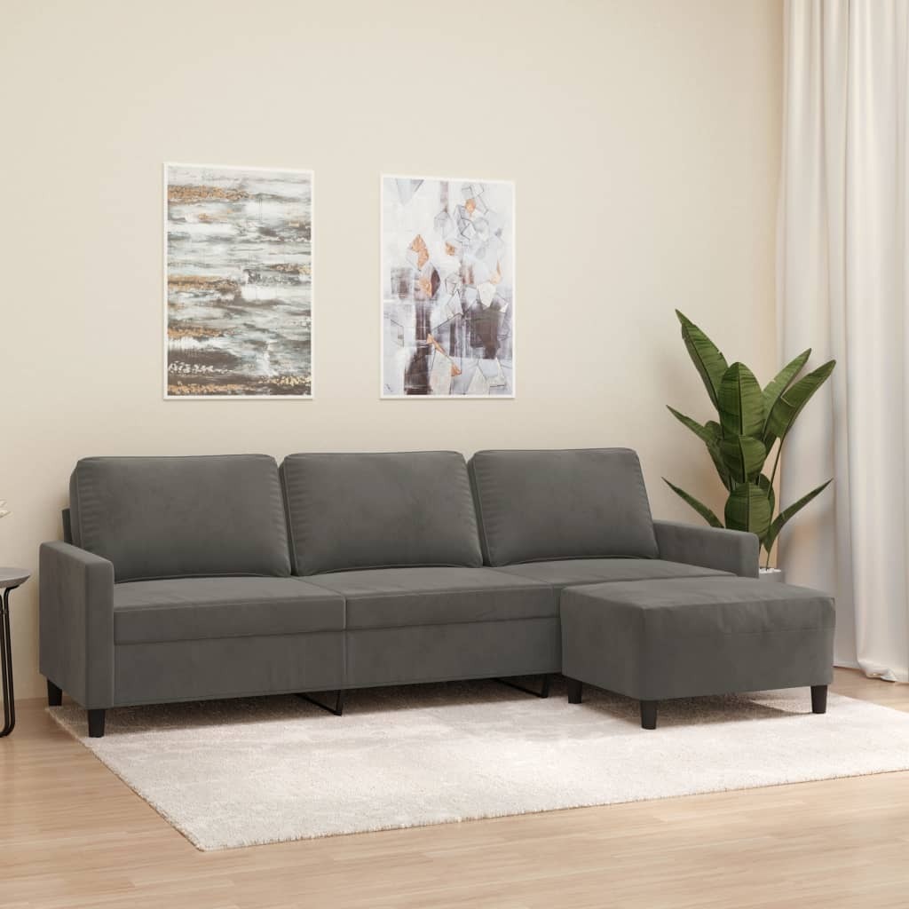 Allentown 3-Seater Sofa with Footstool Dark Grey Velvet