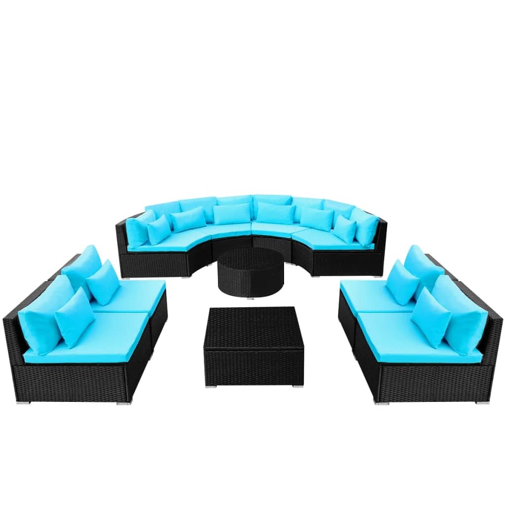 13 Piece Garden Lounge Set with Cushions Poly Rattan Blue