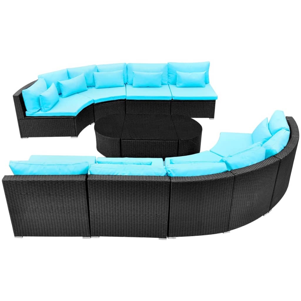 13 Piece Garden Lounge Set with Cushions Poly Rattan Blue