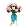 Blue Colored European Glass Floor Home Decor Flower Vase with Metal Stand