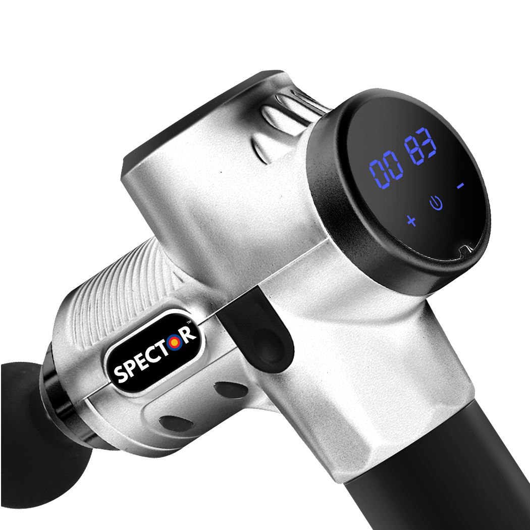 Massage Gun Electric Massager Vibration Muscle Therapy 4 Head Percussion – Silver