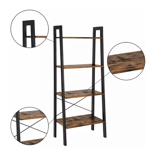 4-Tiers Metal Wood Ladder Shelf EK-WBS-101-YXH