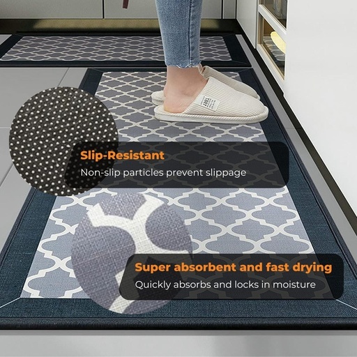 2 PCS Washable Non Slip Absorbent Kitchen Floor Mat (44×80+44x120cm, Black Lucky Clover)