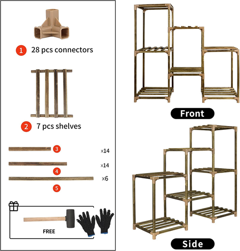 Wood Plant Stand Indoor Outdoor (3 Tiers 7 Potted Ladder)