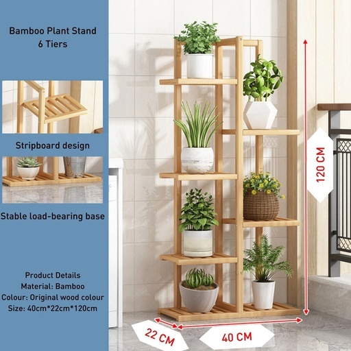 Bamboo Plant Stand Rack 6 tier 7 Potted (120CM)