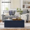 110cm Foldable Bench with Storage Space and Metal Divider Grid Navy Blue