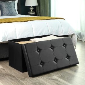 76cm Folding Storage Ottoman Bench Footrest Black