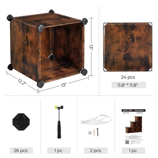 6 Cube Storage Organizer and Storage with Rubber Mallet Rustic Brown