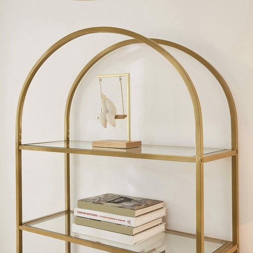 Bookshelf 5 Tier Tempered Glass with Gold Metal Frame LGT050A01