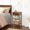 Nightstand End Table with a Drawer and 2 Storage Shelves Industrial Rustic Brown and Black