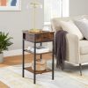 Nightstand End Table with a Drawer and 2 Storage Shelves Industrial Rustic Brown and Black