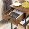 Nightstand End Table with a Drawer and 2 Storage Shelves Industrial Rustic Brown and Black