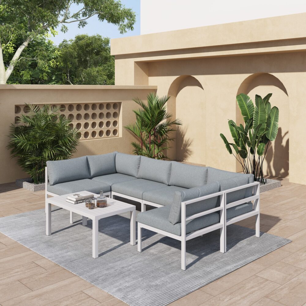 Outdoor White Modern 7 Piece Lounge Set