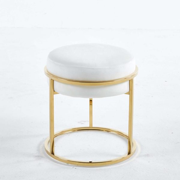 Soho White Velvet & Gold Ottoman Footstool