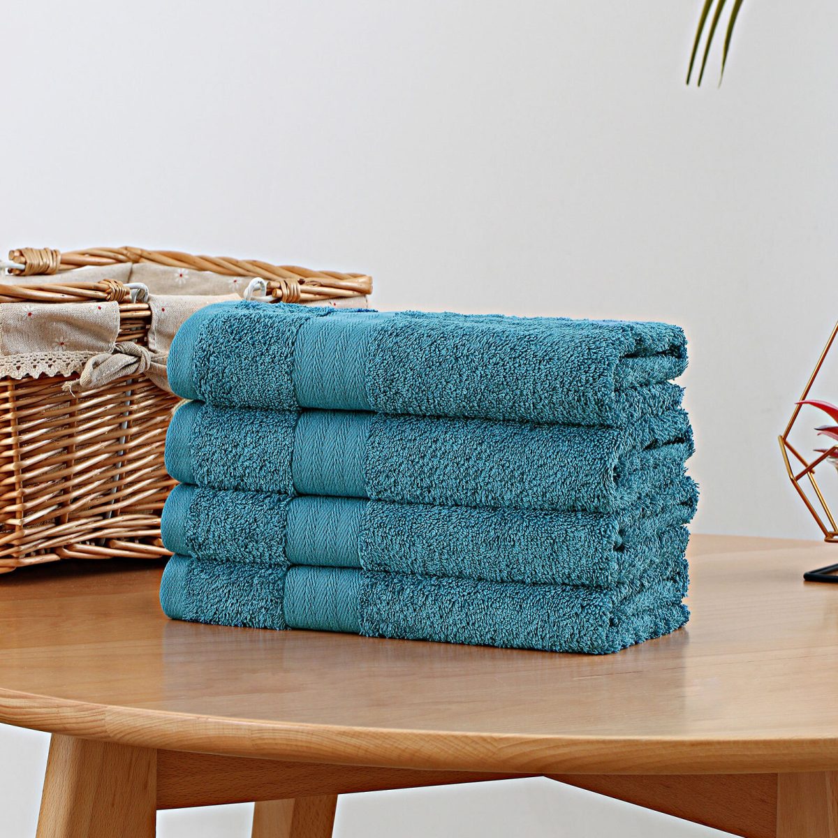 Bath Towel 4 Piece Cotton Hand Towels Set – Blue