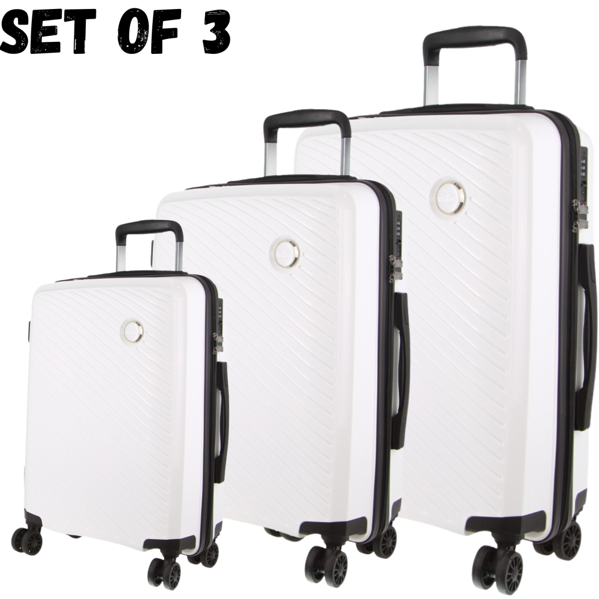 Hardshell 3-Piece Luggage Bag Travel Carry On Suitcase – White