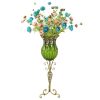 85cm Glass Tall Floor Vase and 12pcs Blue Artificial Fake Flower Set – Green
