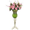85cm Glass Tall Floor Vase and 12pcs Pink Artificial Fake Flower Set – Green