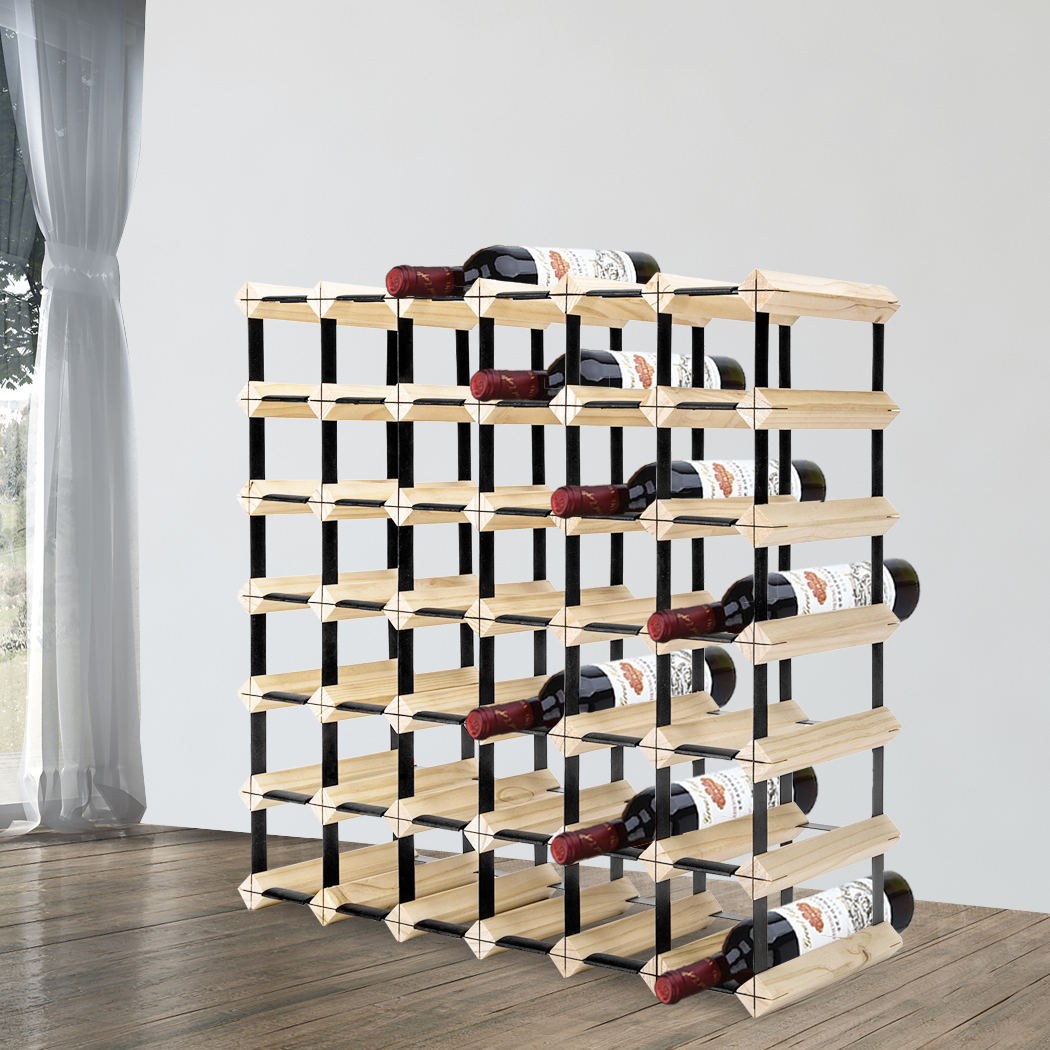 Timber Wine Storage Rack  Wooden Cellar Organiser 42 Bottle Display Stand