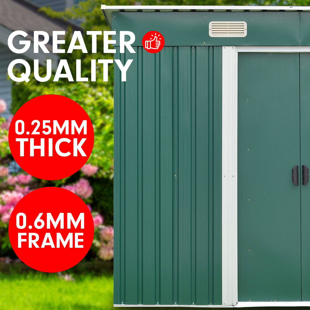 Garden Shed with Base Flat Roof Outdoor Storage – 131 x 238 x 182 cm, Green