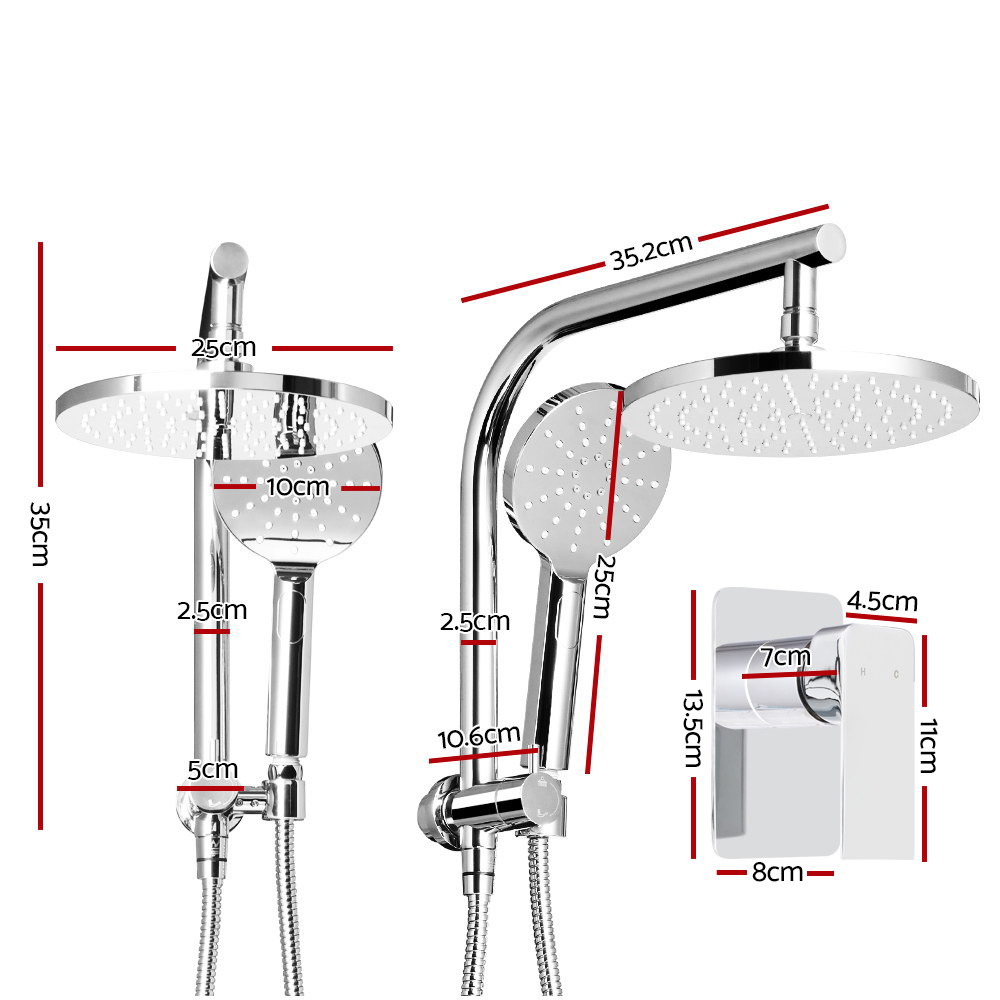 WELS 9” Rain Shower Head Set Round Handheld High Pressure Wall – Silver, 9” Round Shower Head + Shower Mixer