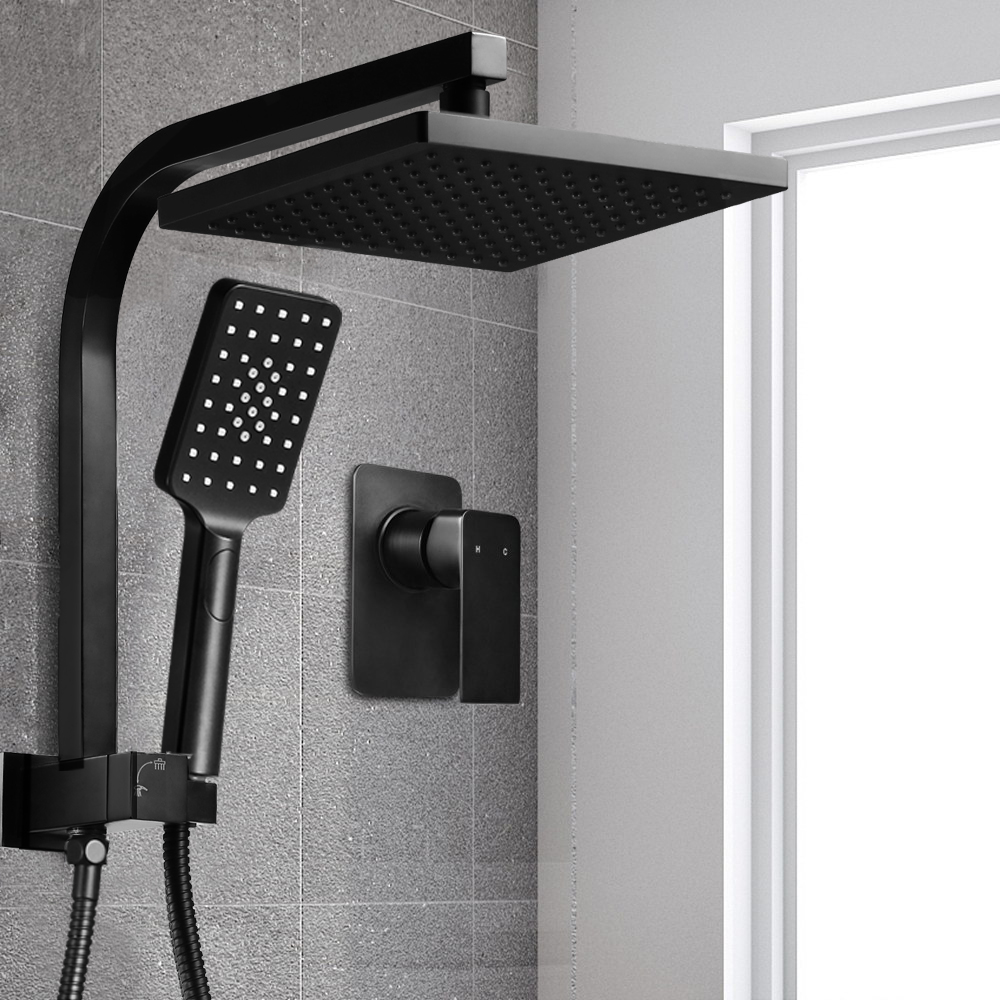 Bathroom Taps Faucet Rain Shower Head Set Hot And Cold Diverter DIY – Black, Shower Head Set + Shower Mixer
