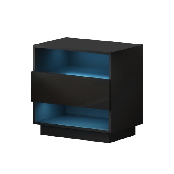 Bedside Table LED with 2 Shelves – HANA Black