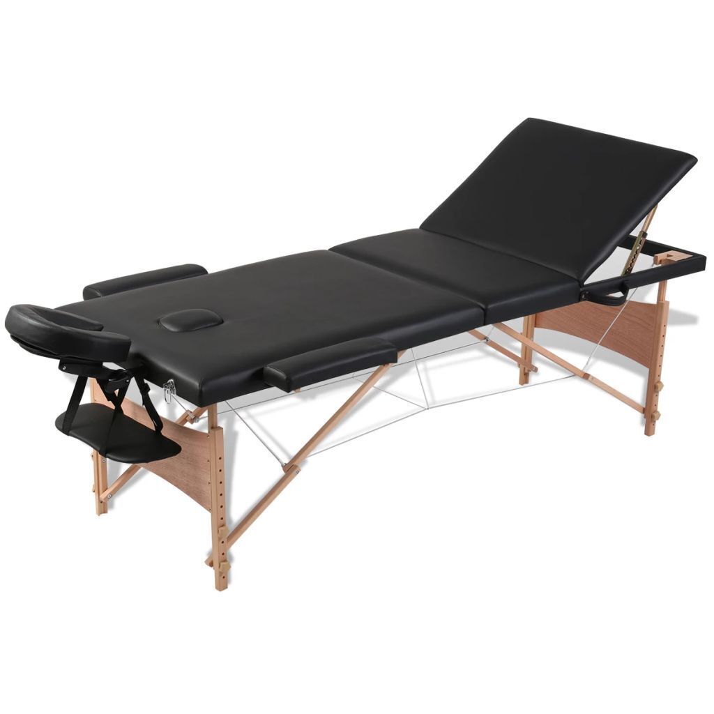 Foldable Massage Table 3 Zones with Wooden Frame – Black