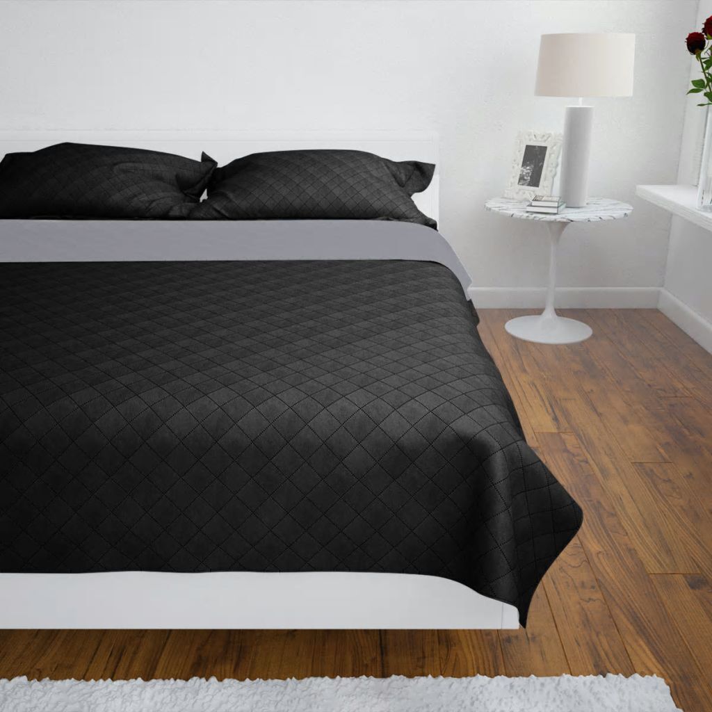 Double-sided Quilted Bedspread – 170×210 cm, Black and Grey