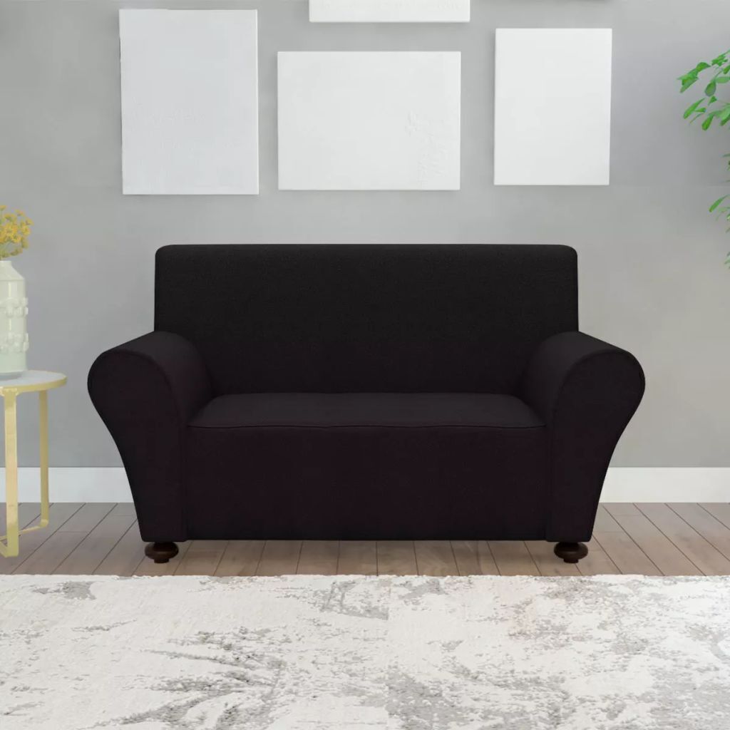 Stretch Couch Slipcover Polyester Jersey – 2-Seater, Black