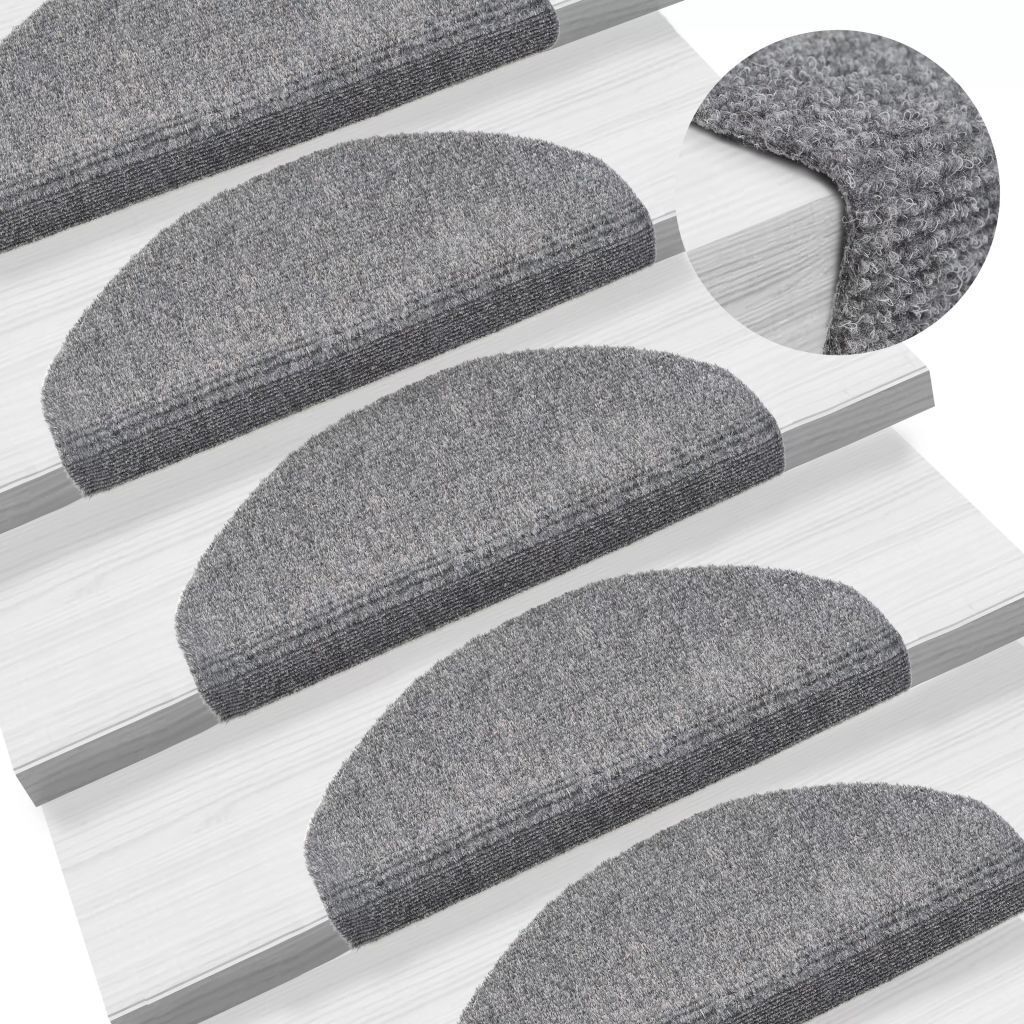 15 pcs Self-adhesive Stair Mats Needle Punch – 65x21x4 cm, Light Grey
