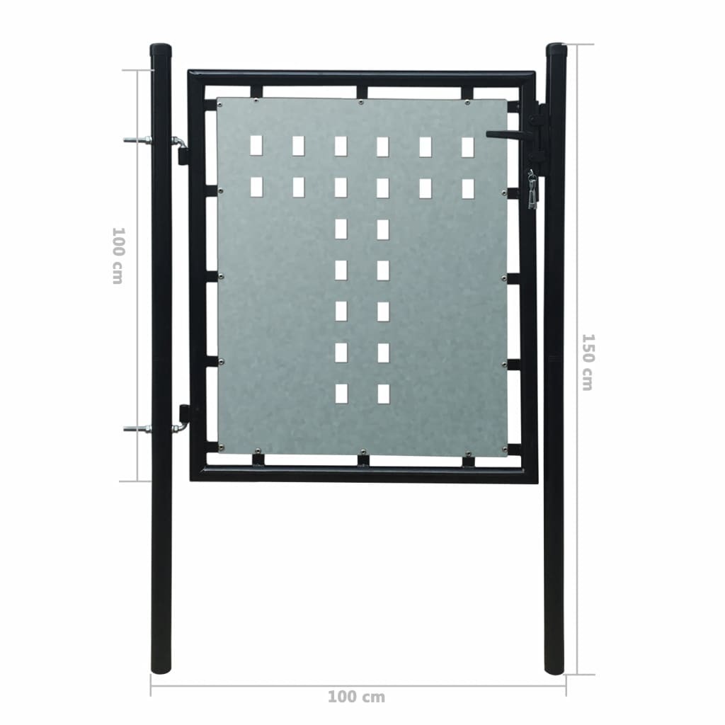 Black Single Door Fence Gate – 100×150 cm
