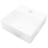 Ceramic Bathroom Sink Basin with Faucet Hole Square – White