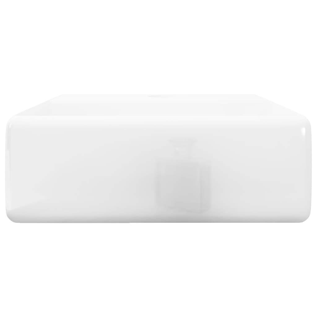 Ceramic Bathroom Sink Basin with Faucet Hole Square – White