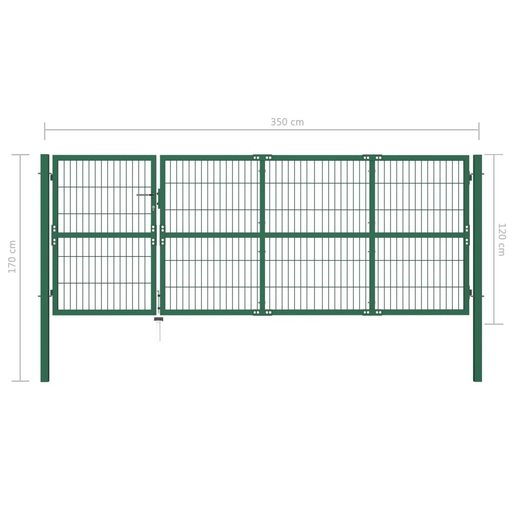 Garden Fence Gate with Posts Steel Green – 350×120 cm