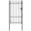Fence Gate Single Door with Steel Black – 1×1.75 m, Arched Top