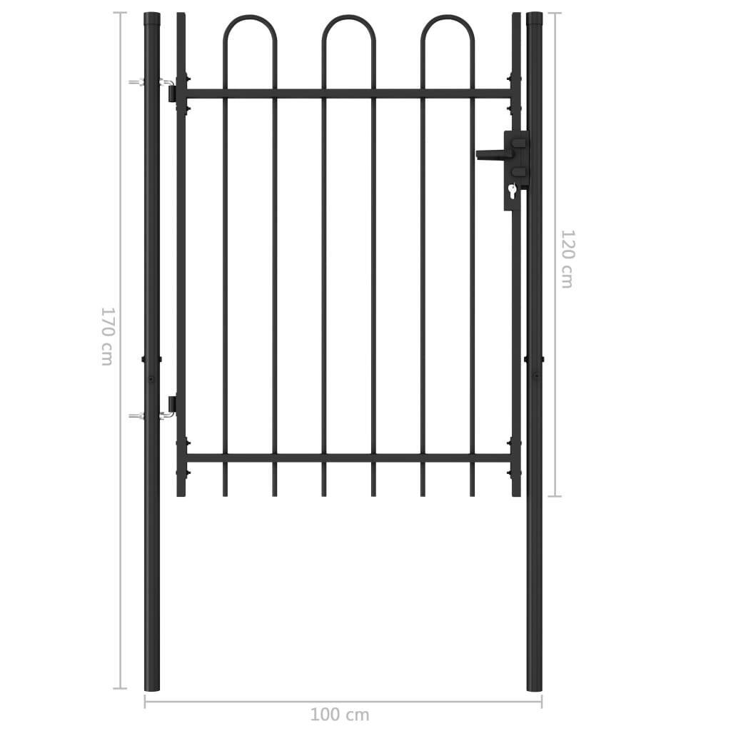 Fence Gate Single Door with Steel Black – 1×1.2 m, Arched Top