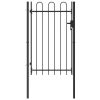 Fence Gate Single Door with Steel Black – 1×1.5 m, Arched Top