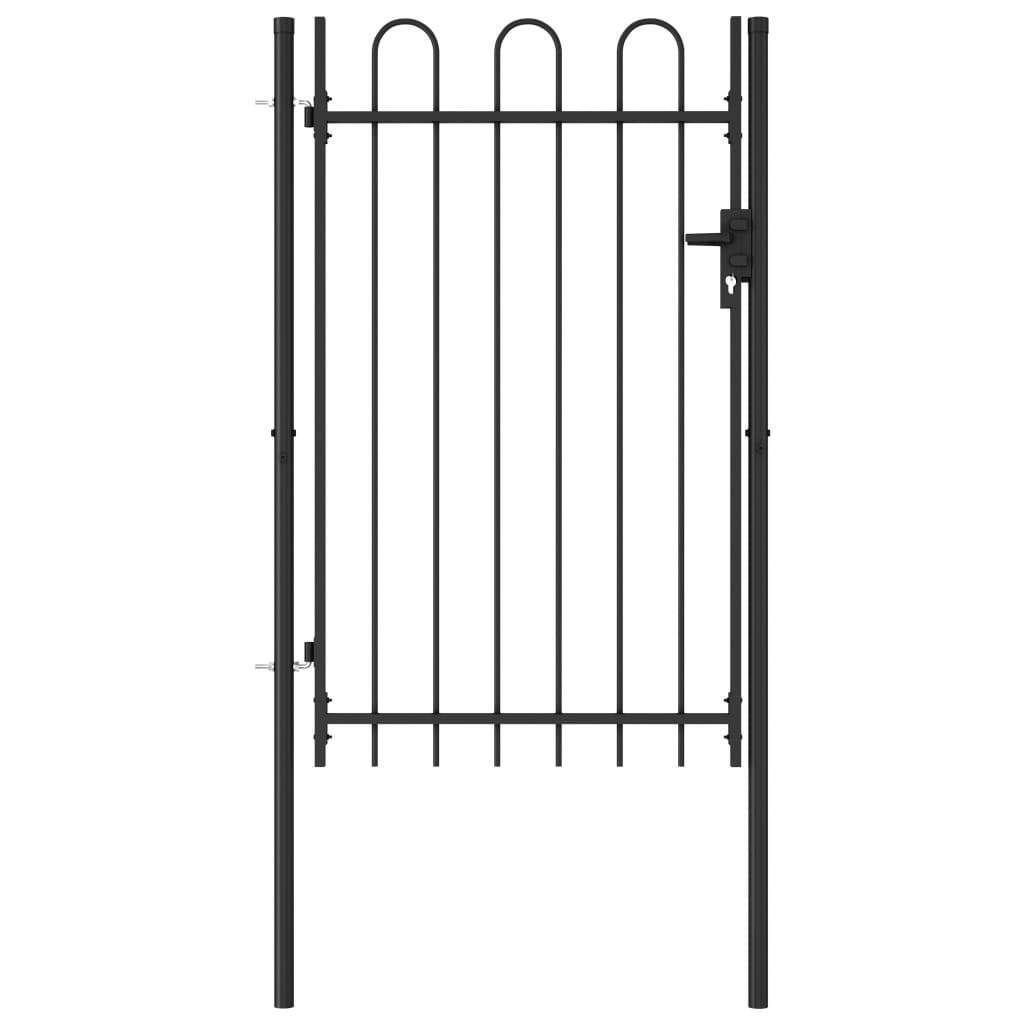 Fence Gate Single Door with Steel Black – 1×1.5 m, Arched Top