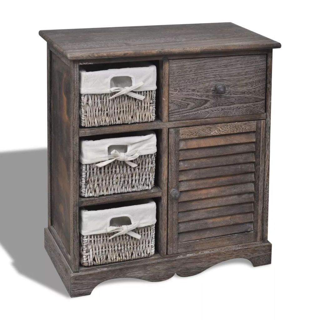 Wooden Cabinet 3 Left Weaving Baskets – 60x30x63 cm, Brown