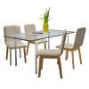 Dining Chairs Fabric and Solid Wood – Beige, 4