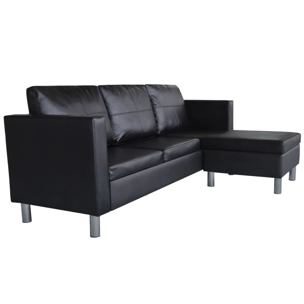 Angola Sectional Sofa 3-Seater Artificial Leather – Black